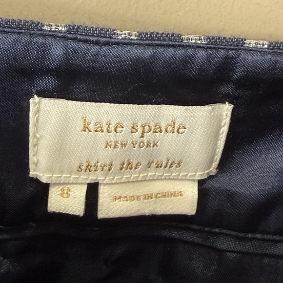 Kate Spade Women's Julie Geometric Silk Navy Blue & Silver Mini Skirt Size 8 - Picture 4 of 5